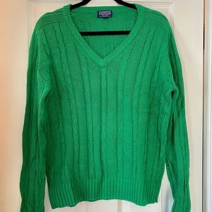 Lands End green cable knit sweater